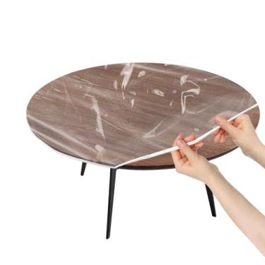 Imagem de Klmnop Toalha de mesa de vinil redonda transparente, serve para mesa redonda de 121 cm, toalha de mesa de plástico com bordas elásticas, capa de mesa à prova de óleo à prova d'água (transparente)