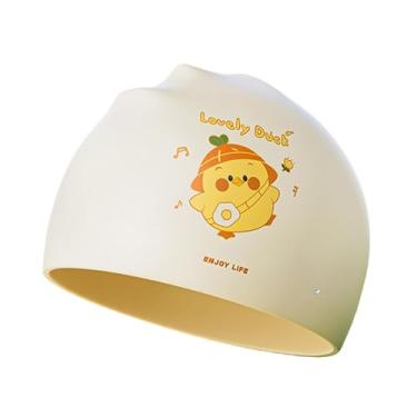 Imagem de YIJU Touca de natação infantil, chapéu de banho confortável, touca de banho portátil de silicone para natação, piscina, praia, mergulho no verão, Amarelo