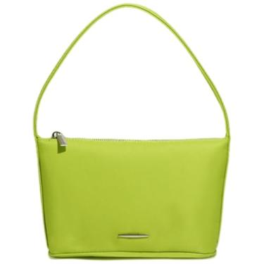 Imagem de Bolsa de ombro de nylon para mulheres, bolsa de mão moderna e conveniente bolsa Hobo Clutch Totes com fecho de zíper, Verde limão