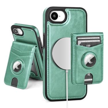 Imagem de SkyEagle Capa carteira compatível com MagSafe iPhone 16e com suporte para AirTag, 2 em 1, couro sintético, magnético, destacável, com bloqueio de RFID, suporte para cartão de crédito, capa flip para