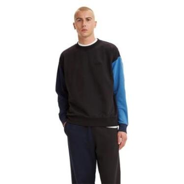 Imagem de Moletom Levis Masculino Crewneck Fleece Embroidered Blue Preto-Masculino