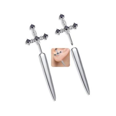 Imagem de Brincos vintage de espada gótica, aço 316L, hipoalergênico, strass, cristal, punhal, estilo punk, espada, brincos pendurados, fantasias festivais, joias para mulheres e homens, Aço 316, Sem pedra