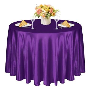Imagem de KKJIAF 1 pacote com 1 toalha de mesa redonda de 300 cm, roxo acetinado, toalha de mesa de jantar de cetim sedoso para casamento, festa, banquete, restaurante, eventos formais