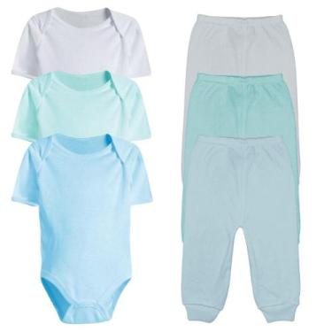 Imagem de Kit Bebê 4 Peças Enxoval Maternidade Body Curto e Mijão Liso - Koala B