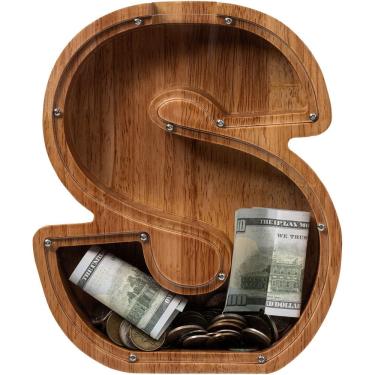 Imagem de Piggy Bank ladenk 30 cm extra grande de madeira para crianças letra S