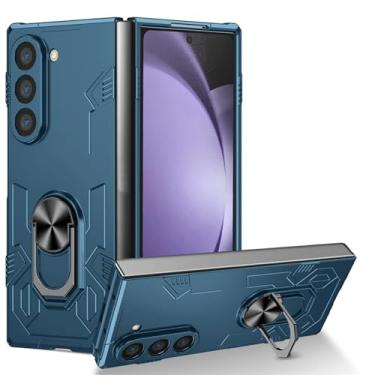 Imagem de HAOMRIYL Capa dobrável para Samsung Galaxy Z Fold 7, capa à prova de choque de grau militar com suporte de anel rotativo, capa antiarranhões, azul, ZFOLD 7