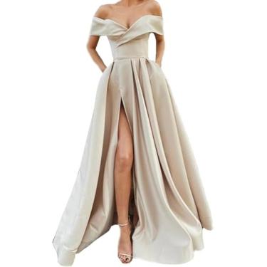 Imagem de Vestidos De Noite Plus Size, Vestidos De Cetim Com Fenda Na Perna, Decote Em V Até O Chão, Vestidos Elegantes Para Mulheres