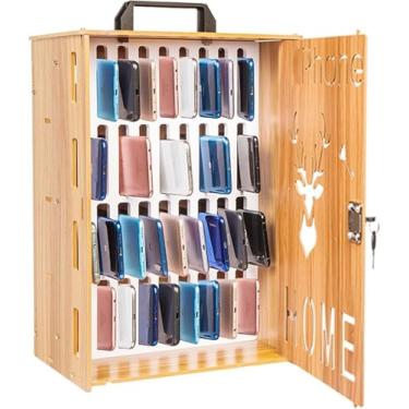 Imagem de Armário De Telefone Celular De Bloqueio De Madeira Organizador De Cofre De Telefone Celular 12/36 Posição Cofre Portátil Com Alça De Transporte Para Empresa De Empresa Escolar, One Color, 36 slots