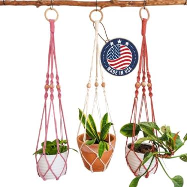 Imagem de Cabide para plantas de macramê para interior - cabides de plantas de macramê de 0,9 m para interior para plantas vivas, decoração interna e externa, decoração boho, pequenos vasos suspensos para