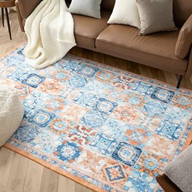 Imagem de Ashler Tapetes de área 1,2 x 1,8 m vintage boho tapetes para sala de estar, tapetes de área laváveis na máquina com suporte antiderrapante, tapete de área boêmio vintage tapete para decoração de casa, laranja