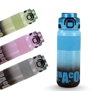 Imagem de Garrafa Térmica Estilosa de 650ml com Interior em Aço Inox 316 e Fundo Emborrachado – Ideal para Academia e Escola – Tampa com Trava de Botão e Canudo Interno Embutido (Azul)
