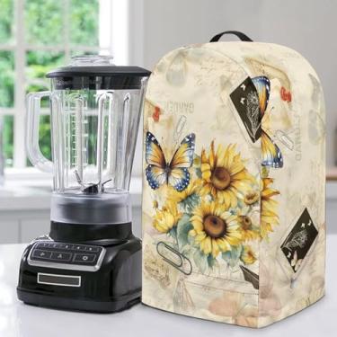 Imagem de Annejudy Capa para liquidificador de girassol de borboleta, suporte para batedeira ou cafeteira, capas de eletrodomésticos com cordão, antiimpressões digitais, à prova de poeira, resistente a manchas