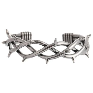 Imagem de Pulseira punk espinho, pulseira gótica de arame farpado, joia torcida de aço inoxidável
