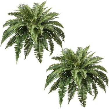 Imagem de Muhanjia 94 cm arbusto de samambaia artificial de Boston, conjunto de 2, plantas grandes penduradas de samambaia falsa que parecem reais para decoração de casa ao ar livre, 46 ramos. (94 cm, 2 peças