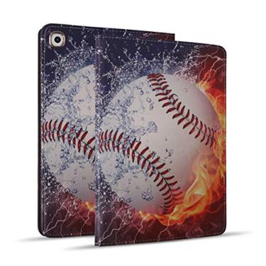 Imagem de Novo iPad 10,2 polegadas (2019), capa de couro protetor para iPad 7ª geração 10,2 polegadas, suporte ajustável, capa inteligente para despertar e dormir automática para iPad 10,2 polegadas (2019) - fogo e água de beisebol queimando, Burning Baseball Fire and Water