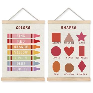 Imagem de Supwhd Formas cores pôsteres para parede de sala de aula, formas cores aprendizagem pôster cabide moldura decoração de parede para sala de aula berçário quarto de crianças decoração pré-escolar, 30,5