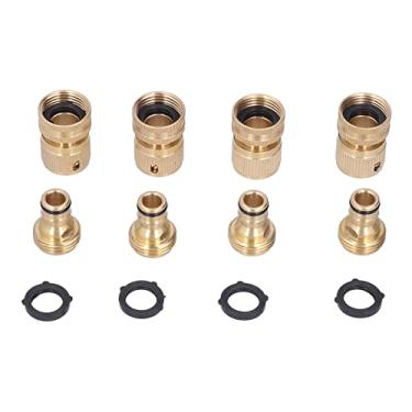 Imagem de Conjunto de 4 conectores rápidos de mangueira de jardim - Conexões de latão para GHT, à prova de água, fácil instalação e desconexão, compatível com todas as mangueiras de jardim de 3/10.2 cm