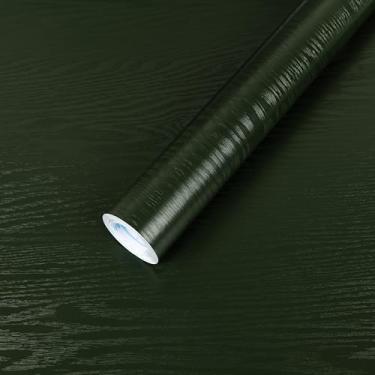 Imagem de Abyssaly Papel de parede verde escuro descascar e colar papel de contato de grão de madeira autoadesivo papel de parede espesso envoltório de vinil para bancadas de cozinha prateleira de armário 45 cm