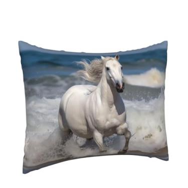 Imagem de Capa de travesseiro de cavalo branco correndo no mar, resistente ao desbotamento, ultramacia, capas de travesseiro de 40,6 x 50,8 cm, capas de travesseiro com zíper para cabelo e pele