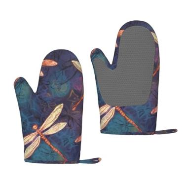 Imagem de Luvas de forno de silicone resistentes ao calor, luvas de cozinha forradas de algodão grosso, conjunto de 2 pegadores de panela longos, flexíveis, à prova d'água, pintadas à mão, luvas de cozinha para