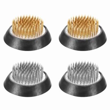 Imagem de PATIKIL 4 peças de sapos florais Kenzan, suporte de arranjo de flores redondo de aço de latão de 5 cm, ferramenta fixa de pino arranjador para vaso de mesa, casamento, decoração de casa, latão/prata