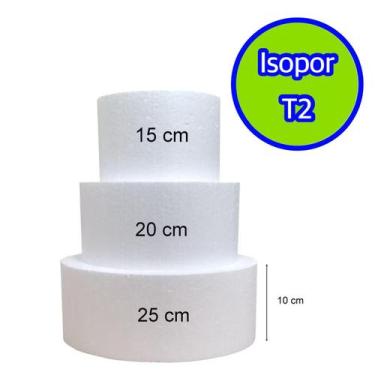 Imagem de Bolo Fake Isopor T2 15x20x25 C/ 10cm De Altura Base Redonda 3 Andares 