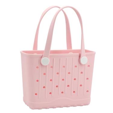 Imagem de GBB Bolsa de praia de borracha pequena bolsa de praia impermeável ao ar livre, bolsa de viagem portátil para esportes, piscina, atividades ao ar livre, Rosa (Flesh Pink), Small, Bolsa aberta para uso