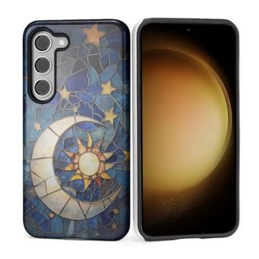 Imagem de Kapadiy Capa para Samsung Galaxy S23 [Design Noite de Vidro com Estrelas da Lua] - Proteção Dupla Híbrida (Silicone + PC Rígido) Capa Protetora à Prova de Choque para Homens e Mulheres