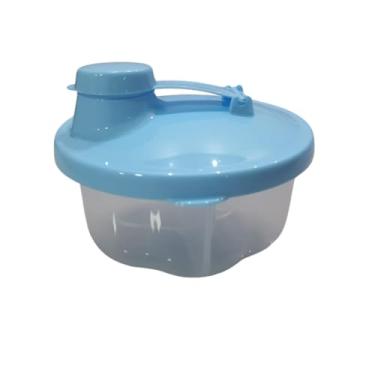 Imagem de Porta Leite Em Pó Pote Plástico Dosador de Leite Para Bebê Hermético Com 3 Divisórias Ideal Para Passeios E Viagens (Azul)
