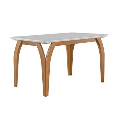 Imagem de Mesa de Jantar Agata 135cm 4 Lugares com Tampo de Vidro Castanho Cinamomo/off White