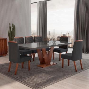 Imagem de Sala de Jantar 160x80 Aurora MDF/Vidro Grafite 6 Cadeiras Bom Pastor