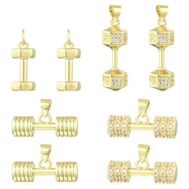 Imagem de UR URLIFEHALL 8 peças pingentes de haltere de latão zircônia cúbica academia esporte pingentes pingentes para fazer joias, pulseira, colar, chaveiro DIY artesanato