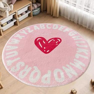 Imagem de TEMBR Round Kids Playroom Rug - Soft Alphabet Nursery Rug for Bedroom - Playtime Collection, Learning & Game Carpet for Classroom, Best Shower Gift for Infant Toddlers（Round 47.2",Pink Hearts
