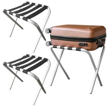 Imagem de Kit 3 Suporte De Mala Alumínio Para Hotel Pousada Bagagem Maleiro Dobr