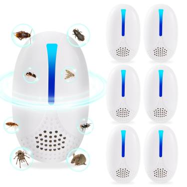 Imagem de Repelente ultrassônico para uso interno, controle de pragas, barata, roedor, inseto, mosquito, aranha, formiga, para casa, cozinha, escritório, armazém, 6 pacotes