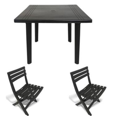 Imagem de Kit 2 Cadeira Dobrável Plástica 1 Mesa Quadrada Desmontável - Arqplast
