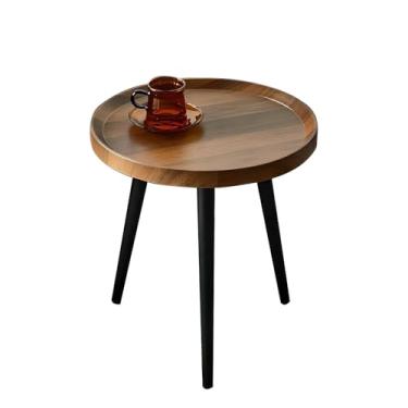 Imagem de Jessie Mesas de centro redondas pequenas, mesas de centro modernas de 40 x 40 x 48 cm, mesas de centro de nogueira circulares de fácil montagem com pés antiderrapantes, mesa de centro para sala de