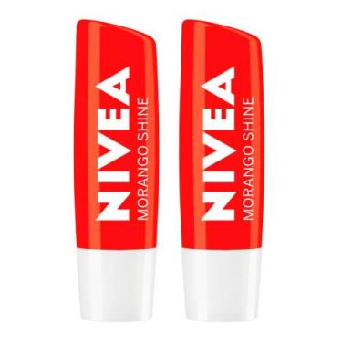 Imagem de NIVEA Kit com 2 Unidades  Hidratante Labial Morango Shine 4,8g, Kit