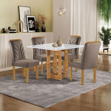 Imagem de Mesa de Jantar 4 Lugares Carolina com Vidro Cinamomo/Off White/Bege Escuro - Cel Móveis