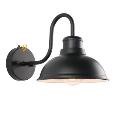 Imagem de LPRZSG Arandelas de parede ao ar livre do crepúsculo ao amanhecer, luz de celeiro de pescoço de ganso para casa de fazenda, luminária vintage preta fosca para montagem na parede externa, antiferrugem