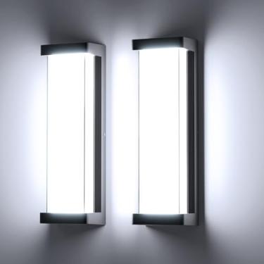 Imagem de 10% -100% luz de parede LED moderna para ambientes externos, 2 pacotes, 40.6 cm 6000K luminária de parede regulável para varanda e pátio, alumínio preto e duas luzes de parede de PC para garagem, sala