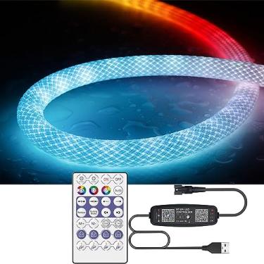 Imagem de Xnbada 9,5 m WS2811 360 graus redondo reticulado neon fita LED com controlador, luz de corda colorida de sonho flexível de nylon RGB, decoração de quarto interno e externo, DC5V (sem adaptador)