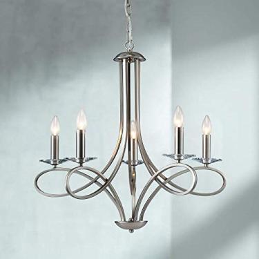 Imagem de Saint Mossi Lustre moderno banhado a níquel com 5 luzes, luminária pendente moderna, lustre contemporâneo para quarto, sala de estar, sala de jantar, H17 x D27, corrente ajustável