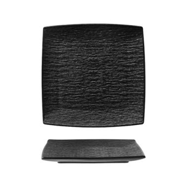 Imagem de Prato quadrado de cerâmica para bife de salada colorido estilo nórdico - 23 cm quadrado preto