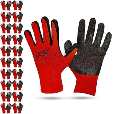 Imagem de STIX-ON 20 Pares De Luvas Trabalho Pequenas Vermelhas – Segurança Revestidas Borracha Para Serviço Pesado Multiuso