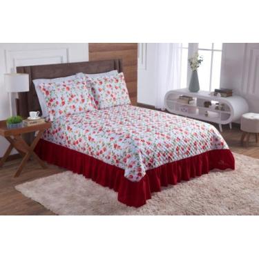 Imagem de Kit cobre leito milena casal 03 peças aquarela floral vermelho - THEOV