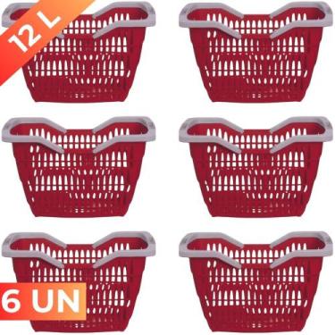 Imagem de Kit 06 Cesta Cestinha Plástica Supermercado c/ Alça 12L - Usual Utilid