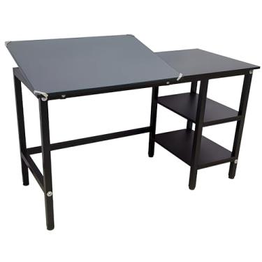 Imagem de Trident - Escrivaninha multifuncional com tampo de vidro temperado (ESC-BV) | Tampo inclinável (6 posições) e estante acoplada | Ideal para cortes e pintura