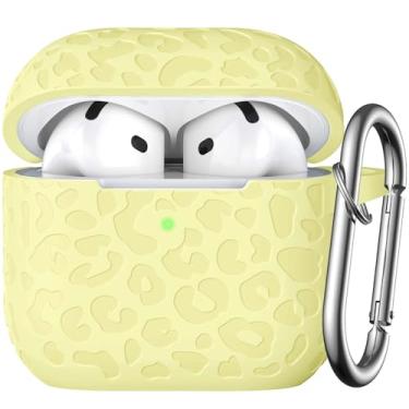 Imagem de DGege Capa com estampa leopardo para AirPods 4 2024, capa protetora de silicone macio compatível com Apple AirPods 4ª geração para mulheres, linda capa para AirPod 4, acessórios com chaveiro, amarelo