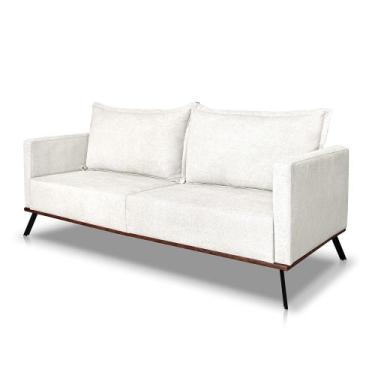 Imagem de Sofá 2 Lugares 1,60m Estofado em Bouclé Off White com Pés Metálicos - 